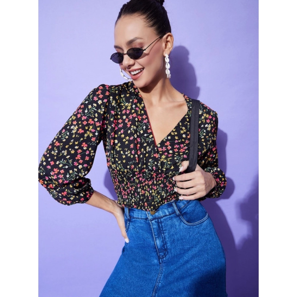 Generic Women's Polyester Floral Long Sleeves Top (Multicolor) - Image 2