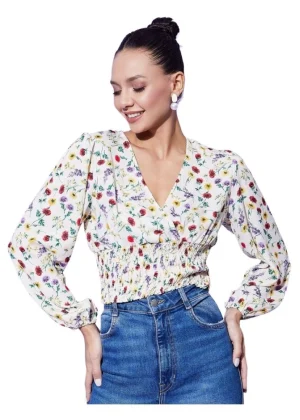 Generic Women's Polyester Floral Long Sleeves Top (Multicolor)