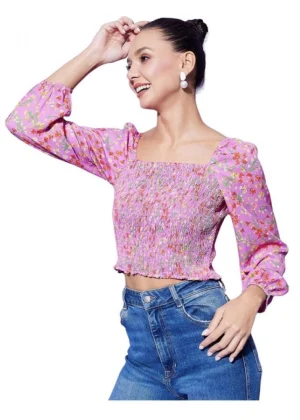 Generic Women's Polyester Floral Long Sleeves Top (Multicolor)