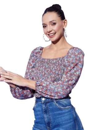 Generic Women's Polyester Floral Long Sleeves Top (Multicolor)