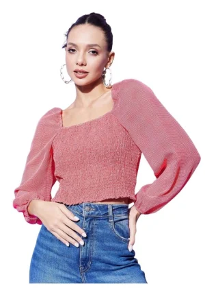 Generic Women's Polyester Floral Long Sleeves Top (Red)