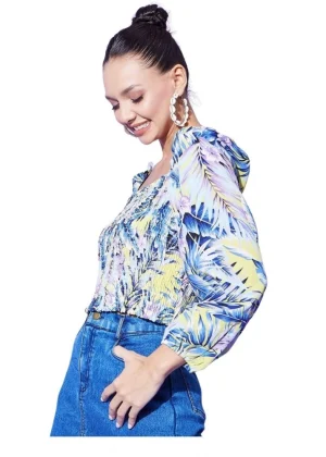 Generic Women's Polyester Floral Long Sleeves Top (Multicolor)