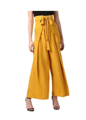 Generic Women's Polyester Solid Smocked Trousers (Yellow)