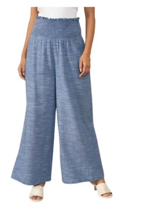 Generic Women's Cotton Self Design Smocked Trousers (Blue)