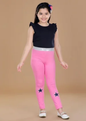 Generic Girl's Cotton Lycra Star Print Elasticated Leggings (Pink)