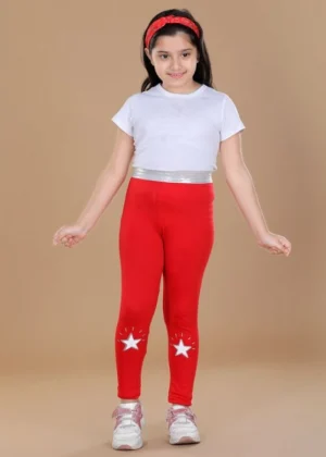 Generic Girl's Cotton Lycra Star Print Elasticated Leggings (Red)