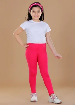 Generic Girl's Cotton Lycra Solid Elasticated Leggings (Dark Pink)