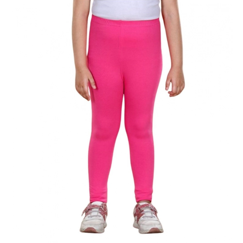 Generic Girl's Cotton Lycra Solid Elasticated Leggings (Pink) - Image 2