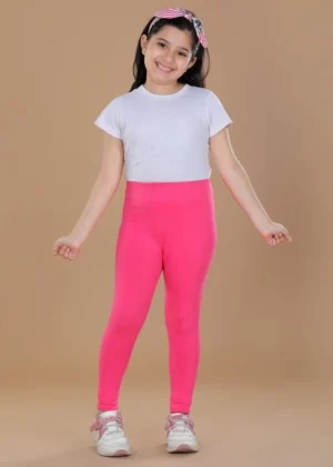 Generic Girl's Cotton Lycra Solid Elasticated Leggings (Pink)