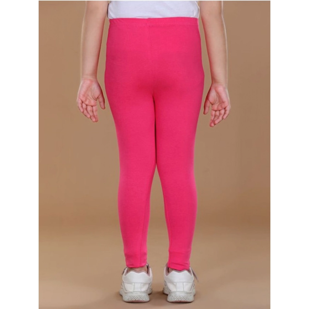 Generic Girl's Cotton Lycra Solid Elasticated Leggings (Pink) - Image 3