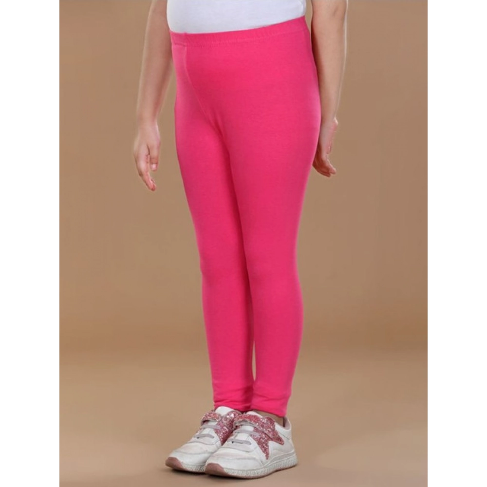 Generic Girl's Cotton Lycra Solid Elasticated Leggings (Pink) - Image 4