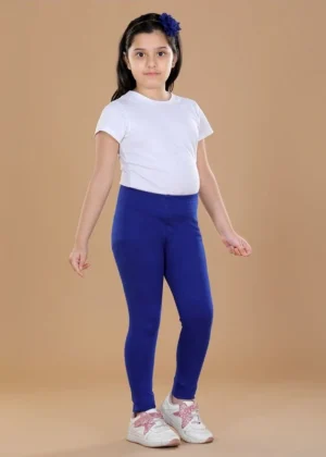 Generic Girl's Cotton Lycra Solid Elasticated Leggings (Blue)