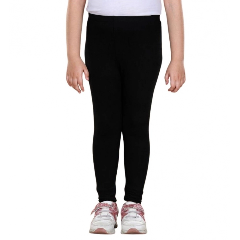Generic Girl's Cotton Lycra Solid Elasticated Leggings (Black) - Image 2