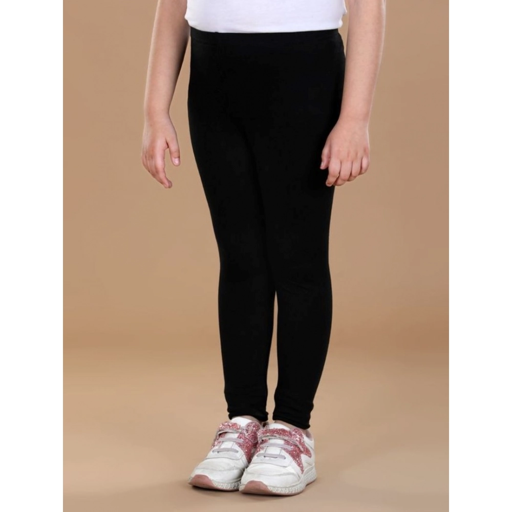 Generic Girl's Cotton Lycra Solid Elasticated Leggings (Black) - Image 4