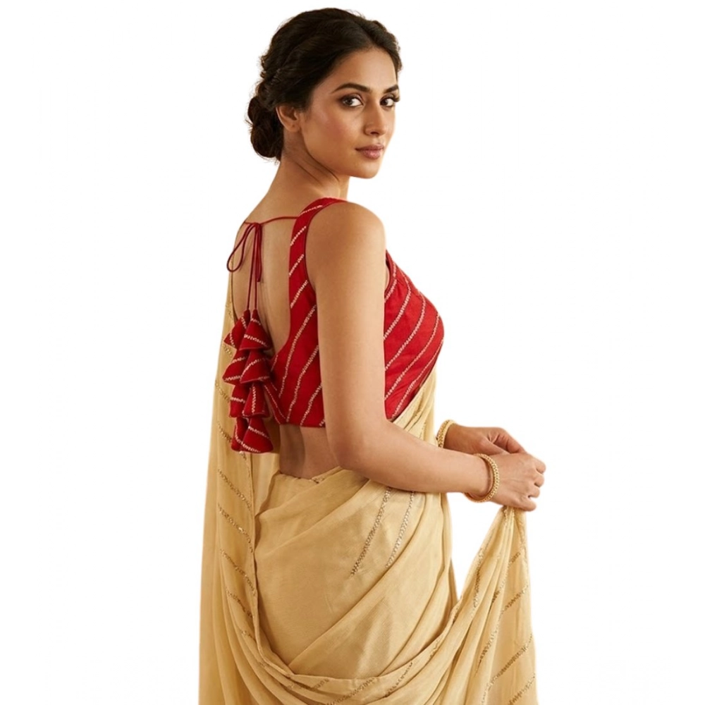 Generic Women's Silk Embellished Sweetheart Neck Sleeveless Readymade Padded Blouse (Red, Size 38) - Image 2