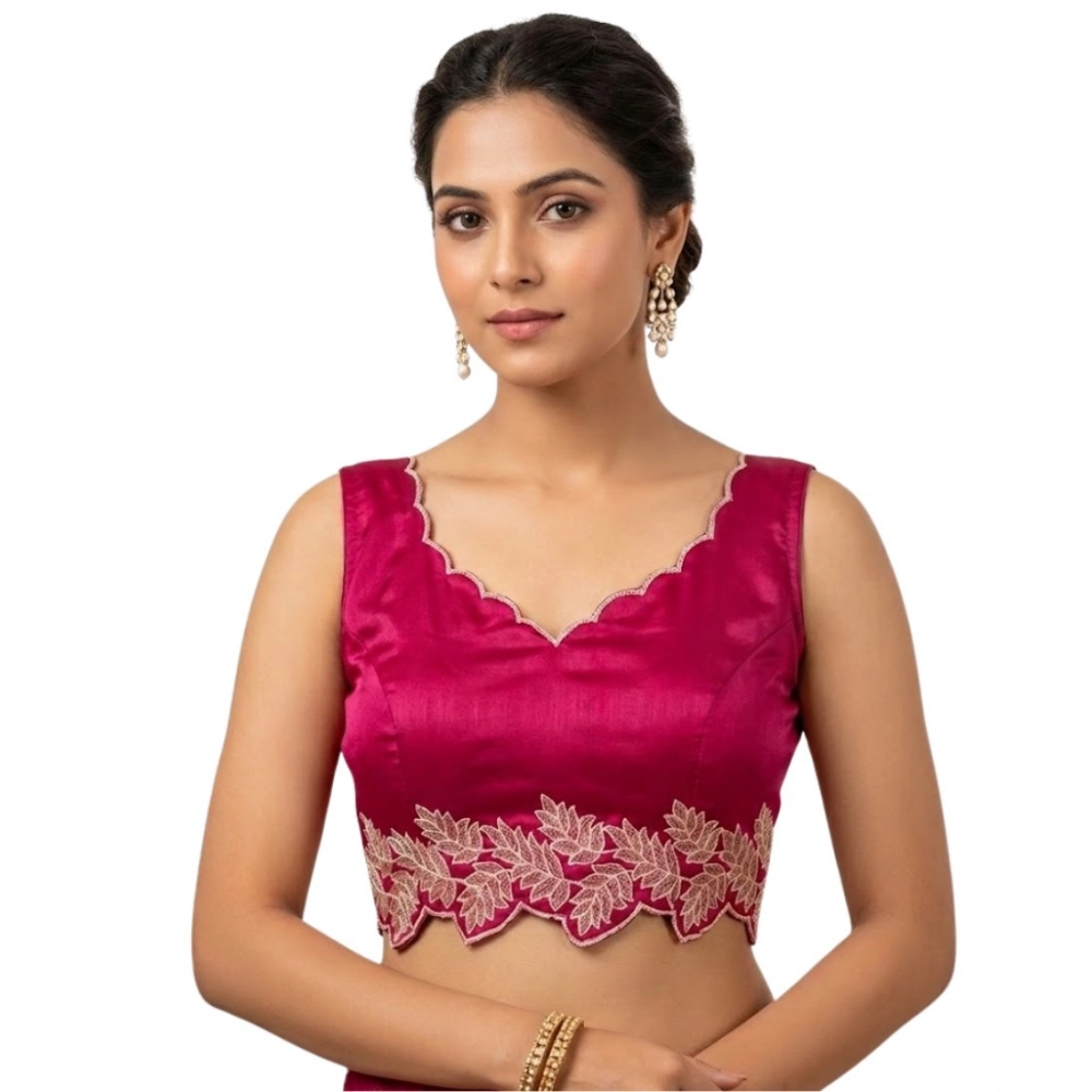 Generic Women's Silk Embroidered Sweetheart Neck Sleeveless Readymade Padded Blouse (Pink, Size 38) - Image 2