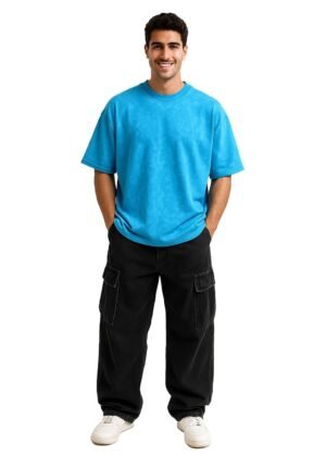 100% Pure Cotton Round Neck Oversized Baggy Fit Drop Shoulder Cool & Cozy Tie & Dye Round Half Sleeve T-Shirt for Men (Sizes: S to 2XL)