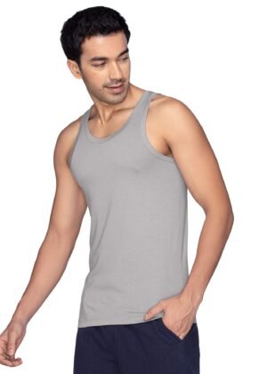 Mercerised Men's Regular Fit Vest – Grey Color Cotton Sleeveless Vest, Soft, Breathable, Ideal for All-Day Comfort