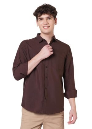 Men's Brown Slim Fit Casual Shirt | Cotton Blend Full Sleeve Solid Shirt, Office & Party Outfits