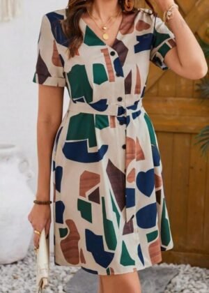 Fashion Summer Dress for Women | Short One Piece A-Line Midi Dress | Lightweight Vacation Wear & Daily Casual Outfit