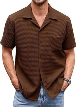 Casual Waffle Knit Shirt for Men Stylish Half Sleeve Mens Shirts M to 3XL