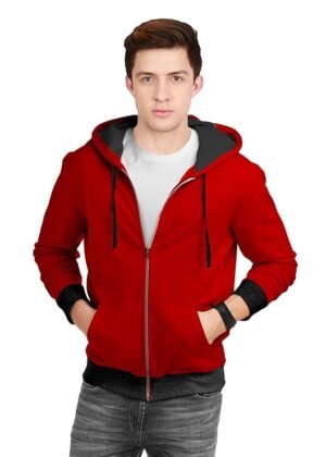 Men’s Cotton Hooded Sweatshirt with Zip – Red