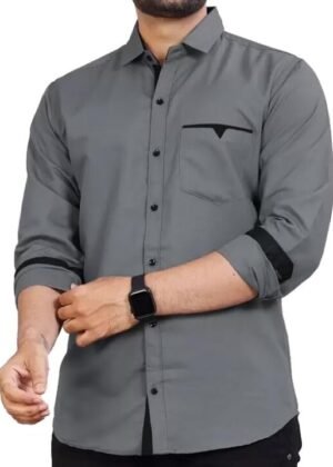 Men’s Regular Fit Solid Soft Touch Cotton Casual Shirt – CADET GREY