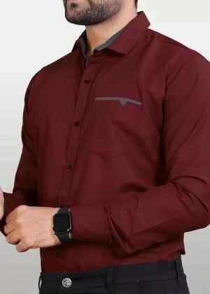 Men’s Regular Fit Solid Soft Touch Cotton Casual Shirt – BERRY MAROON