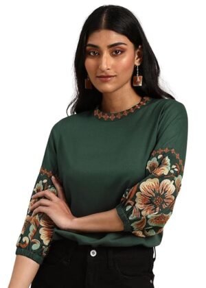 Women’s Floral Fit Regular Top – Green